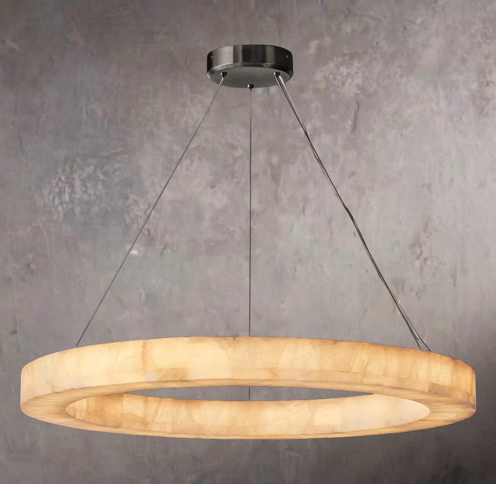 Rivages Lumière Round Calcite Chandelier 40" - Tianguang Alabaster Lighting