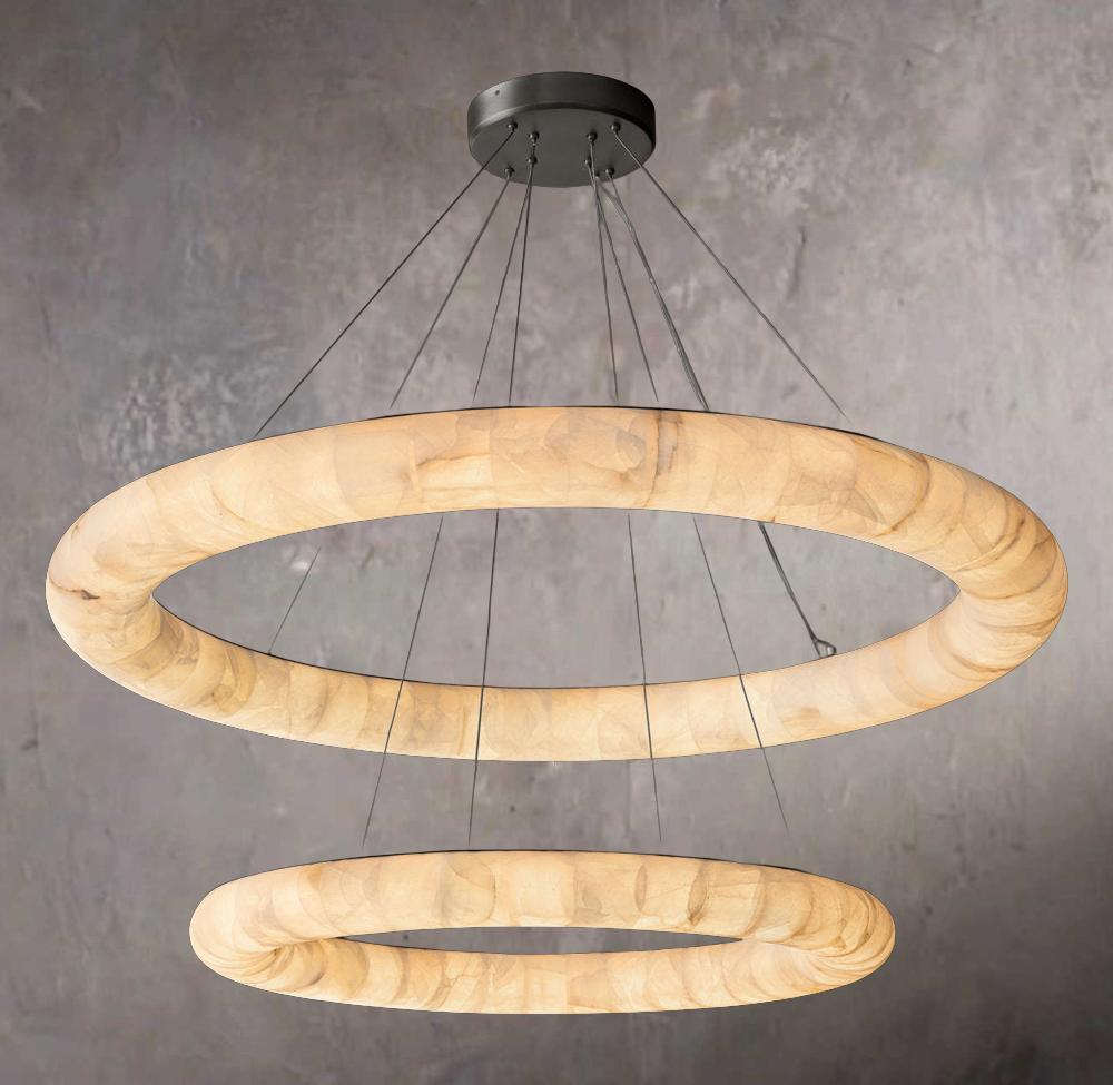Rivage Smooth Dual-Level Circular Calcite Chandelier 61" - Tianguang Alabaster Lighting
