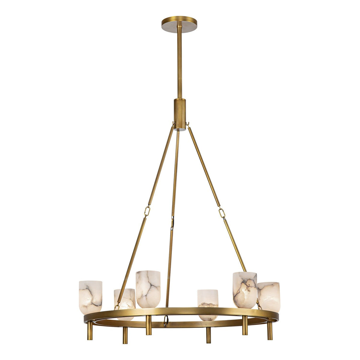 Lucian Six Light Chandelier Vintage Brass/Alabaster - Tianguang Alabaster Lighting