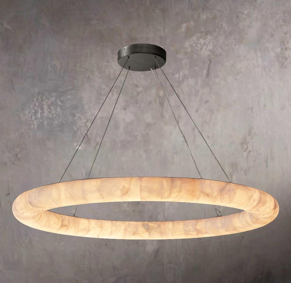 Lissian Rivage Circular Calcite Chandelier 61" - Tianguang Alabaster Lighting