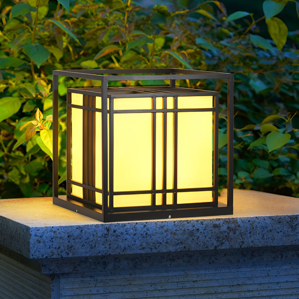 Retro Square Waterproof LED Black Modern Outdoor Post Caps Lights Marble Lighting Fixture - Tianguang Alabaster Lighting