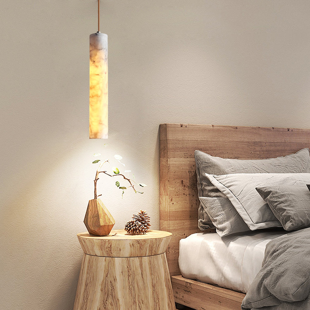 Elongated Cylindrical Marble Texture Minimalist Chandelier Pendant Lights - Tianguang Alabaster Lighting