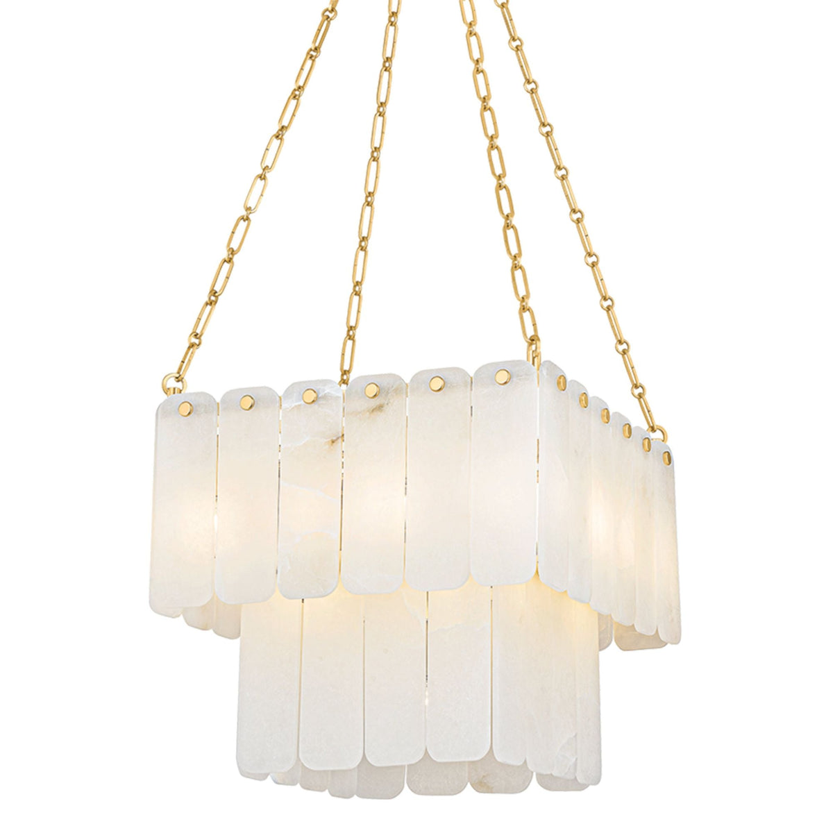Moissanite 17-Light Alabaster Chandelier in Aged Brass 20L x 20W x 18.25H - Tianguang Alabaster Lighting