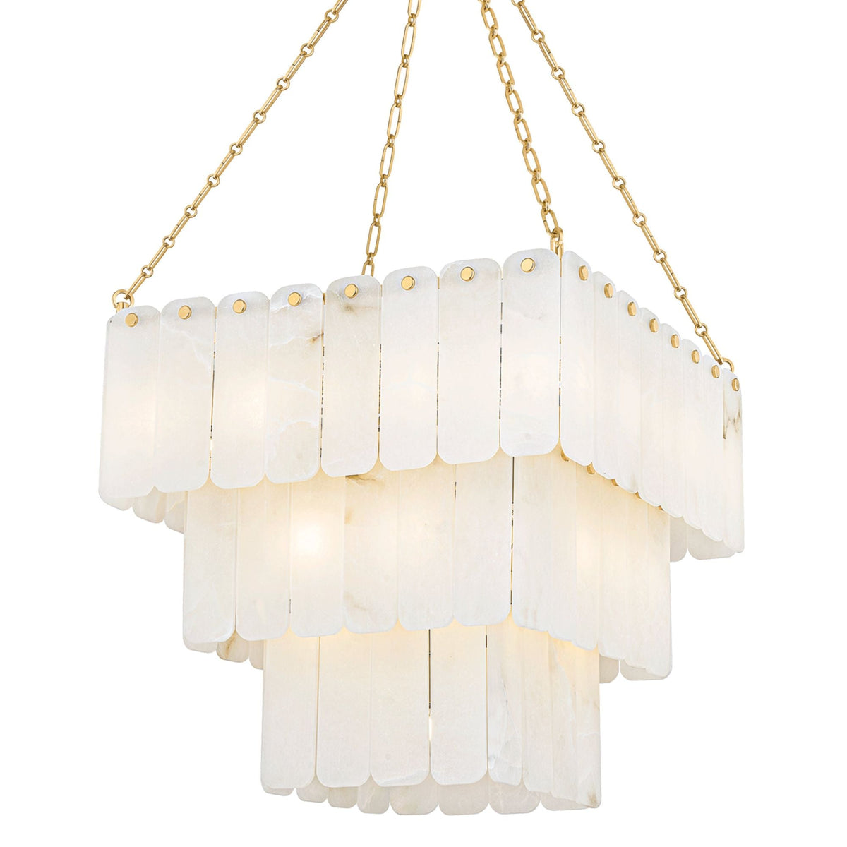 Moissanite 33-Light Alabaster Chandelier in Aged Brass 26L x 26W x 25.5H - Tianguang Alabaster Lighting