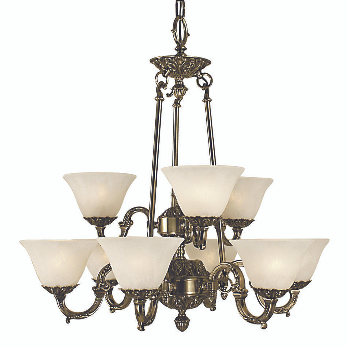 Napoleonic Chandelier, 9-Light, Antique Silver with Amber Marble, Amber Marble Shade, 28"W (7889 AS/AM YCWZ) - Tianguang Alabaster Lighting