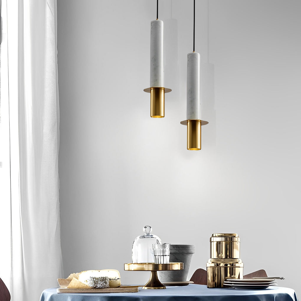 Elongated Cylindrical Terrazzo LED Post-Modern Marble Chandelier Spotlight - Tianguang Alabaster Lighting