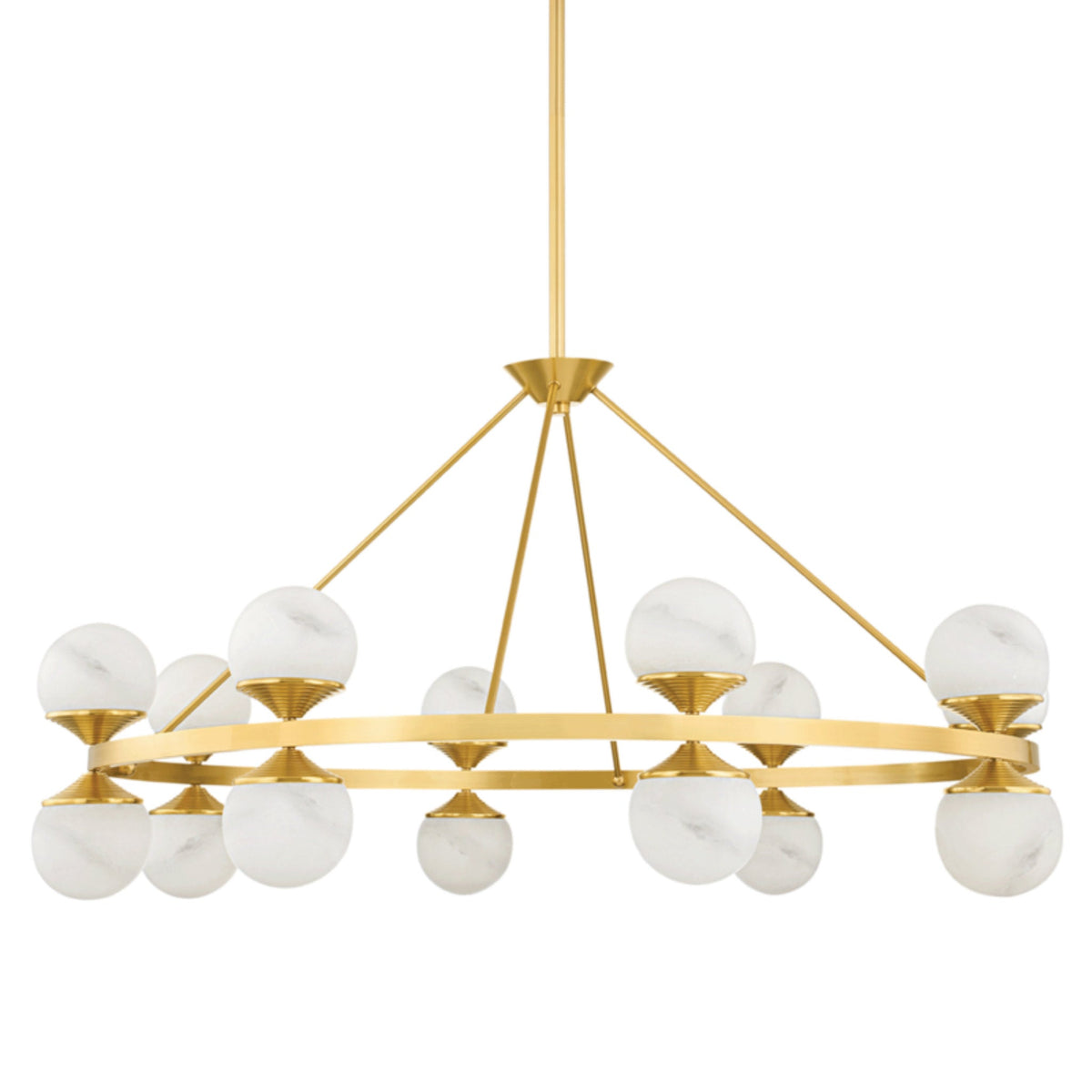 Grafton 16-Light Alabaster Chandelier in Aged Brass 46L x 46W x 23.25H - Tianguang Alabaster Lighting