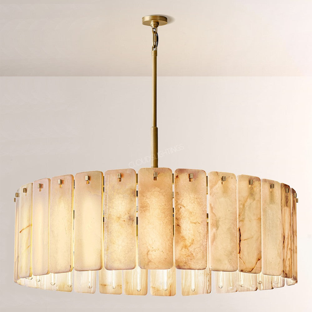 Belamet Alabaster Round Chandelier 48"D - Tianguang Alabaster Lighting