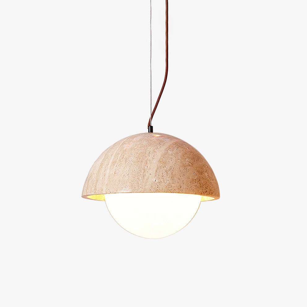 Crescent Glow Travertine Pendant Lamp 13.8 in Dia - Tianguang Alabaster Lighting