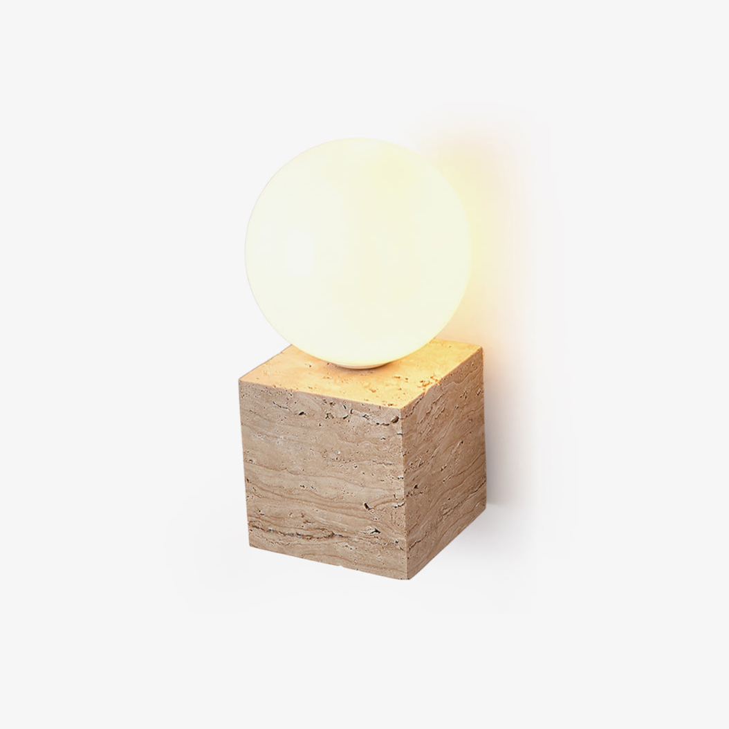 Cube Stone Travertine Wall Lamp 10 cm W x 20 cm H Yellow Travertine - Tianguang Alabaster Lighting