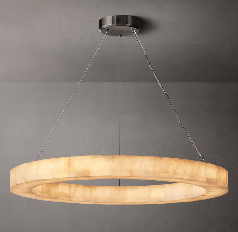 Rivage Lueur Round Calcite Chandelier 40" - Tianguang Alabaster Lighting