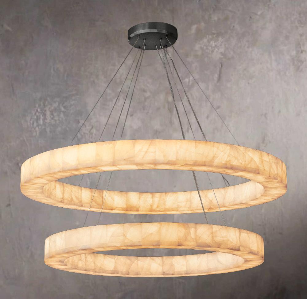 Rivages Glow Dual-Tier Circular Calcite Chandelier 60" - Tianguang Alabaster Lighting