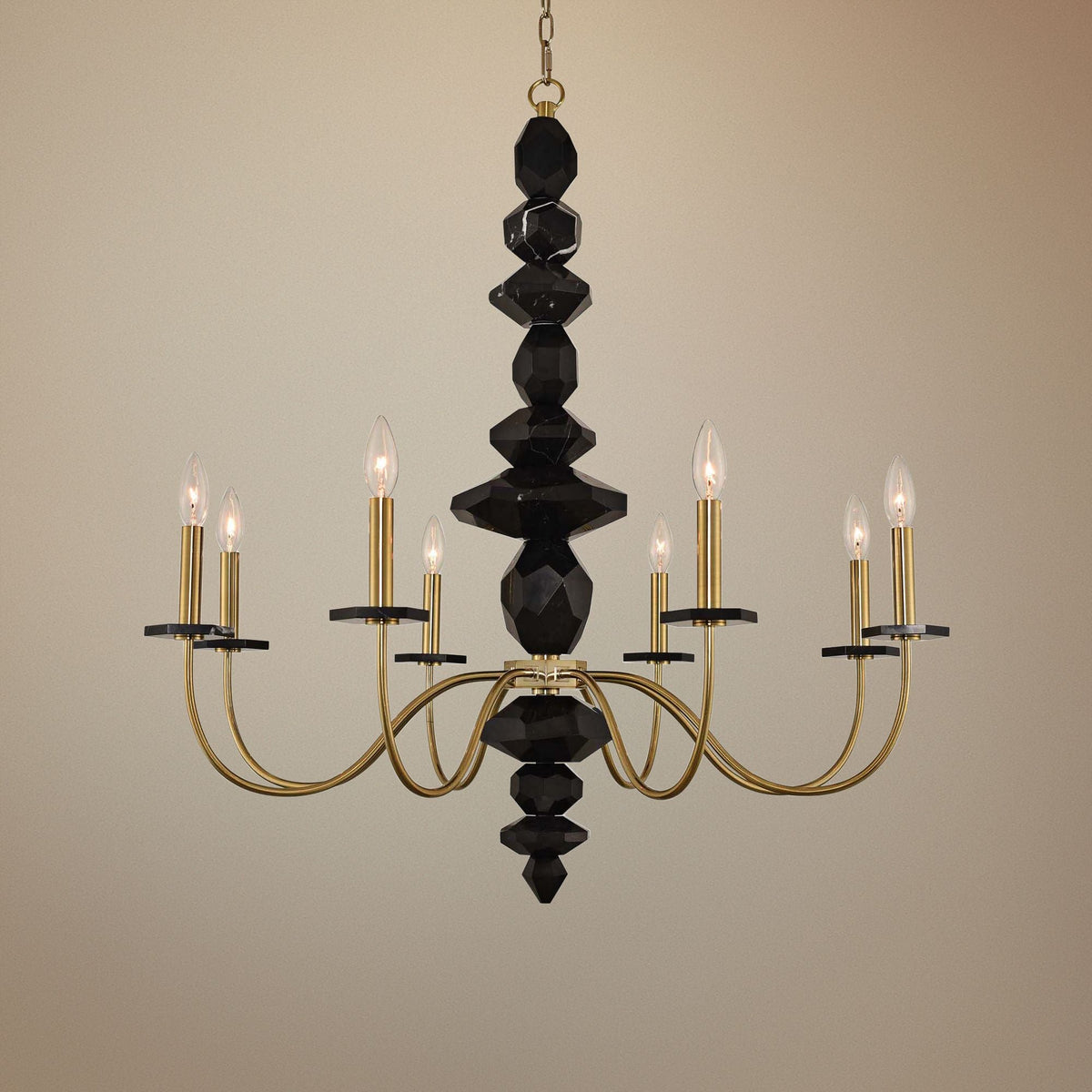 Piedra 34" Wide Brushed Brass 8-Light Marble Chandelier - Tianguang Alabaster Lighting
