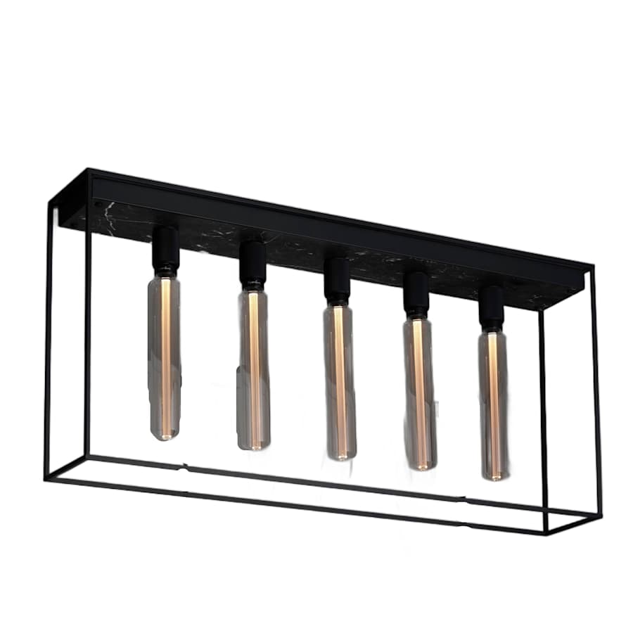 Buster + Punch Caged 5 Light 44" Wide Linear Marble Chandelier - Tianguang Alabaster Lighting