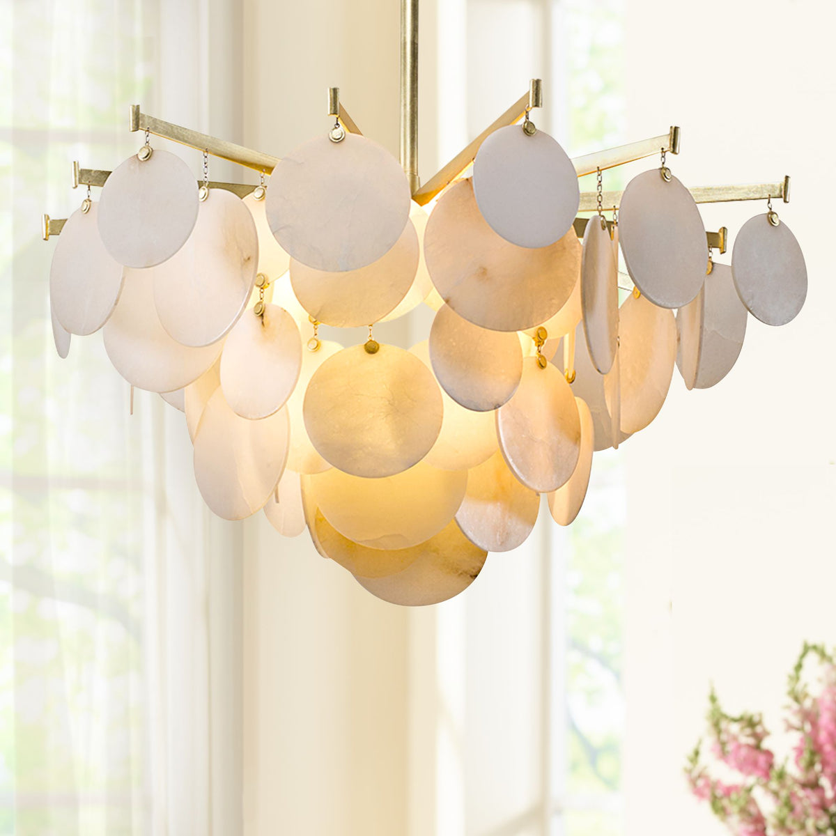 Serenity 40" Wide Gold Leaf LED Natural Stone Chandelier - Tianguang Alabaster Lighting