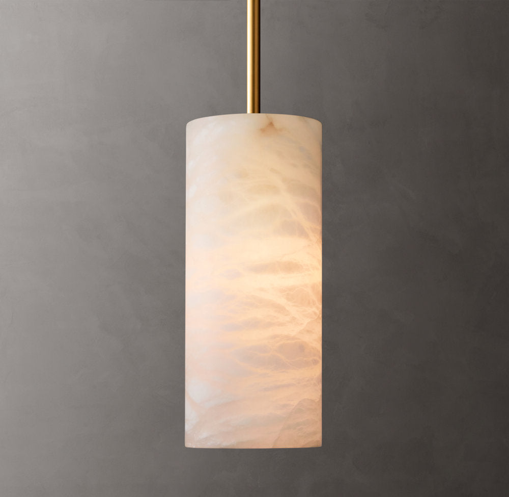 Hand-Carved Alabaster Cylinder Pendant - Tianguang Alabaster Lighting
