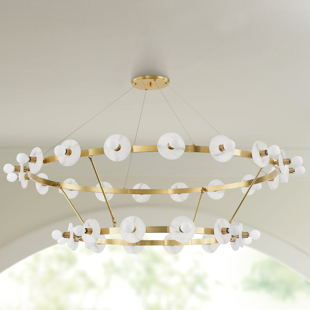 Austen 58" Wide Aged Brass LED Alabaster Chandelier - Tianguang Alabaster Lighting