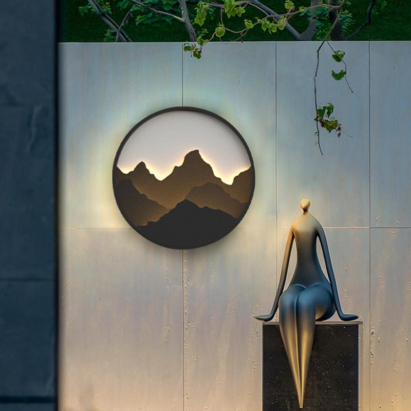 Round Mountain Scenery Decor LED Waterproof Rustic Outdoor Wall Lights Natural Stone - Tianguang Alabaster Lighting