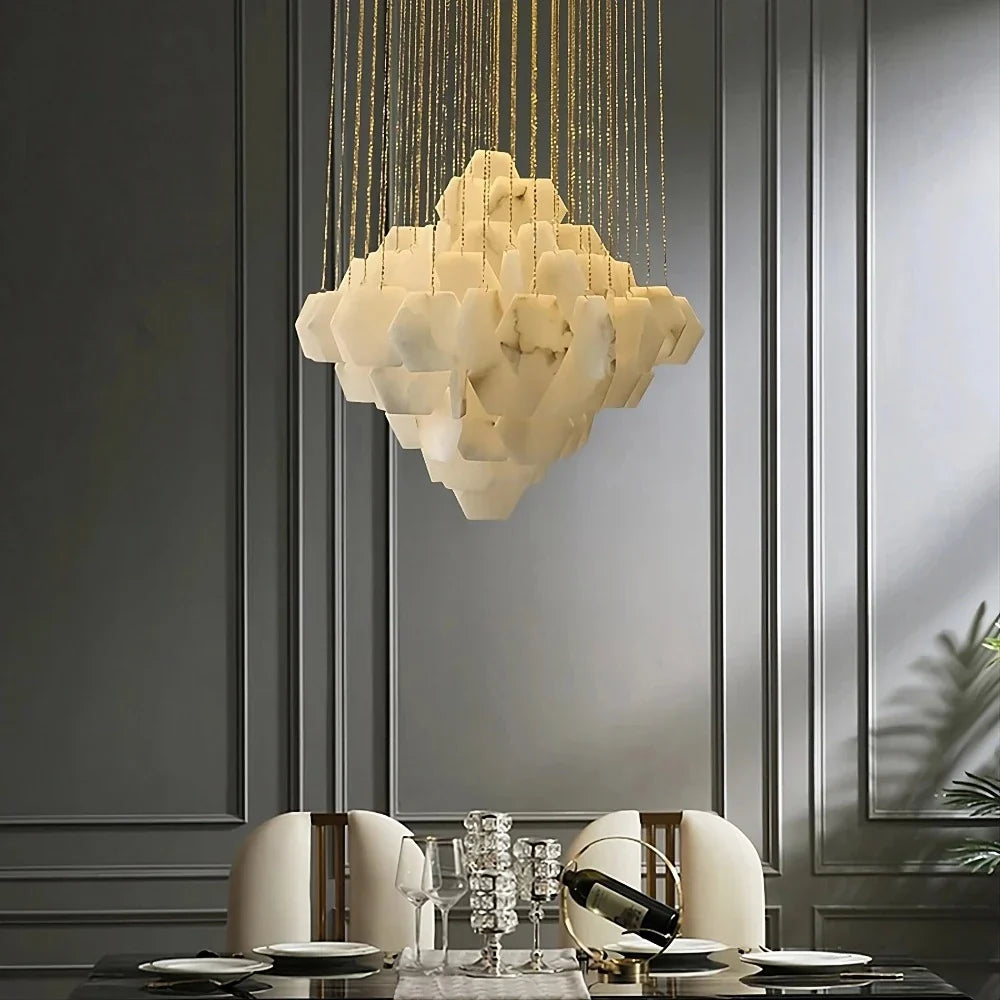 Moonshade Natural Marble Modern Chandelier 60 cm Dia - Tianguang Alabaster Lighting