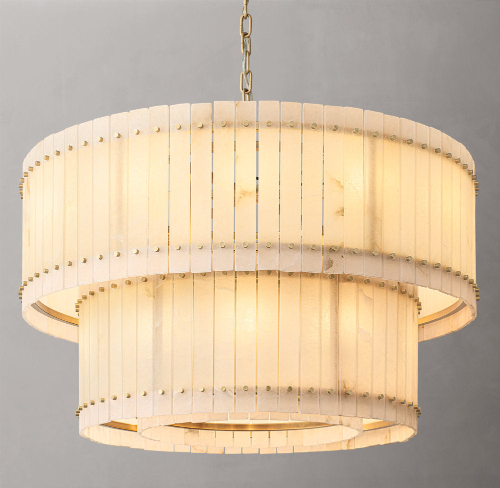 San Marco Alabaster Round Tiered Chandelier 48" - Tianguang Alabaster Lighting