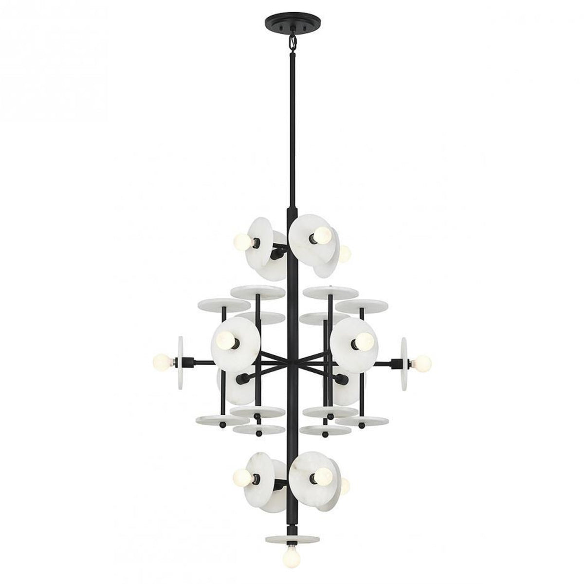 Amani Chandelier, 15-Light, Black Cashmere, Alabaster Shade, 30"W - Tianguang Alabaster Lighting