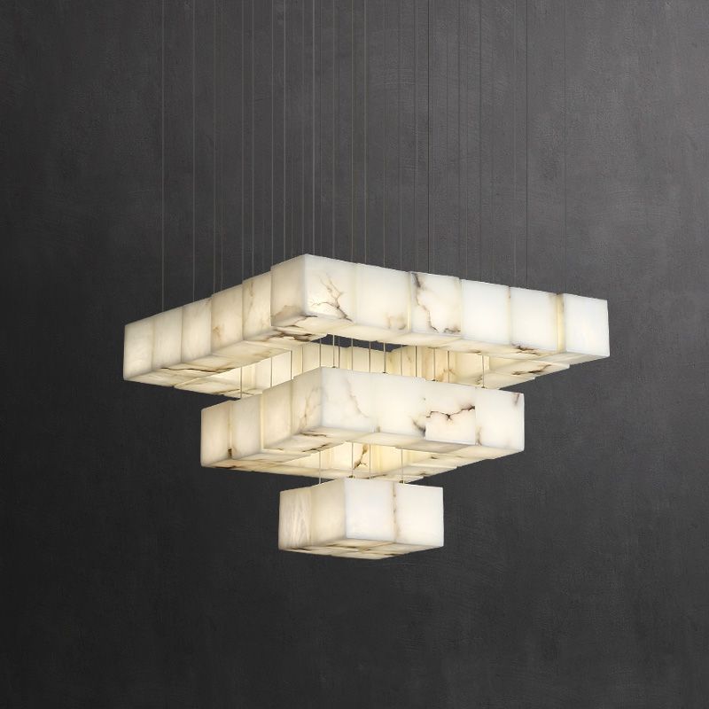 Alabaster Cube Foyer Staircase Long Chandelier - Tianguang Alabaster Lighting