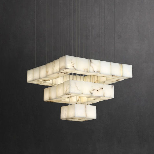 Alabaster Cube Foyer Staircase Long Chandelier - Tianguang Alabaster Lighting