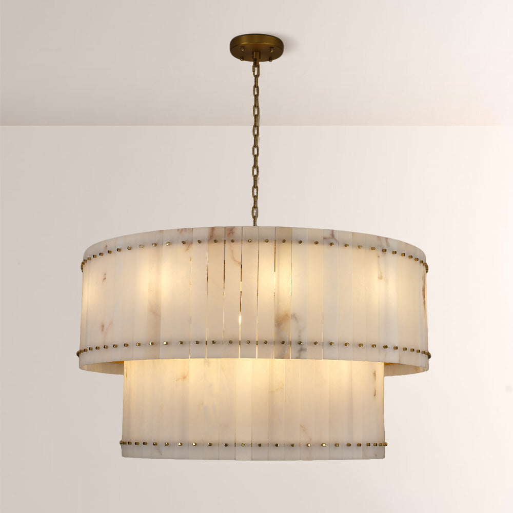Aurelix Alabaster Round 2-Tiered Chandelier - Tianguang Alabaster Lighting