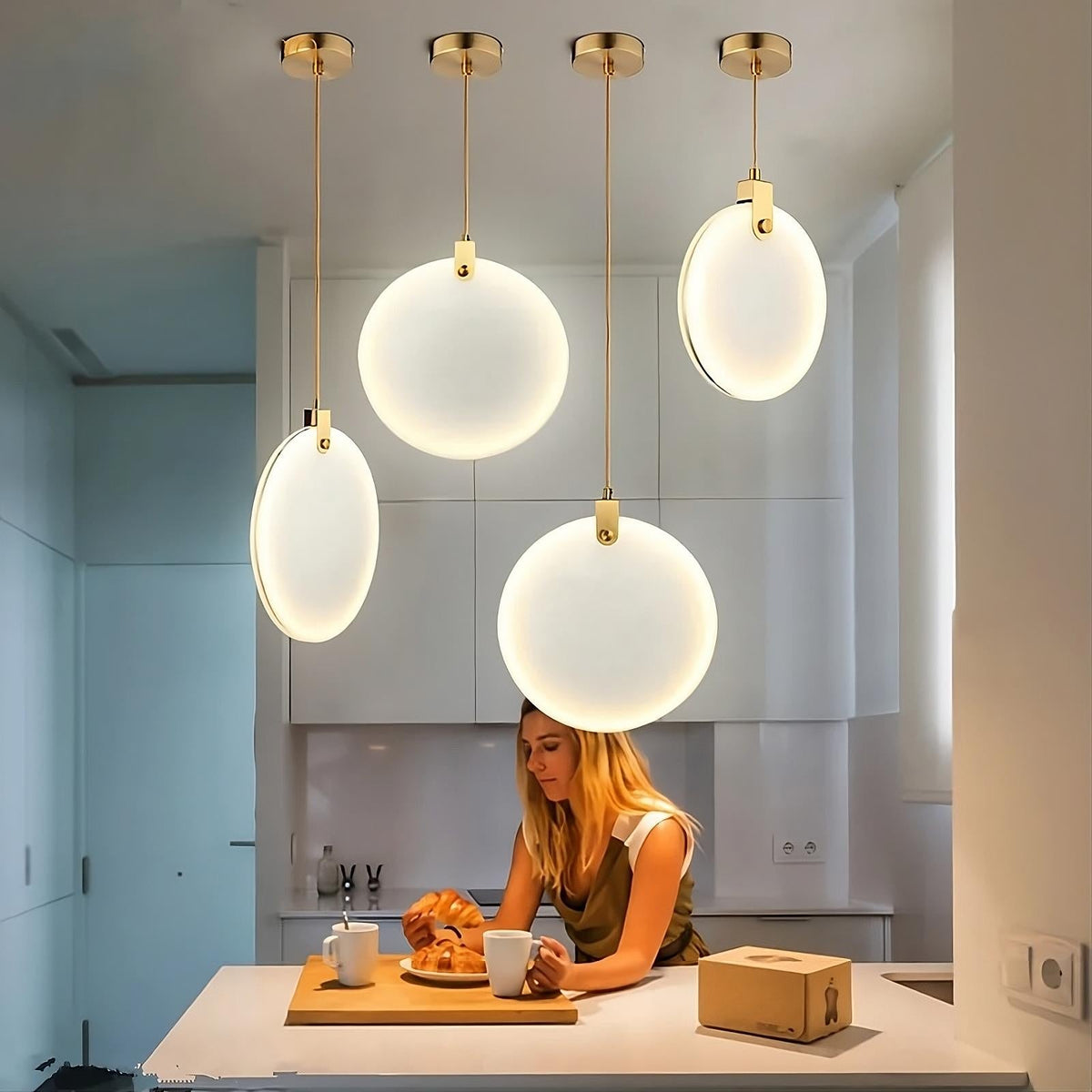Moonshade Natural Marble Kitchen Island Light Fixture Pendant Light - Tianguang Alabaster Lighting