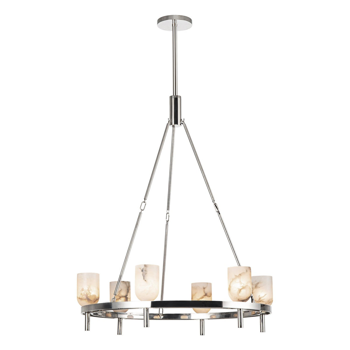 Lucian Six Light Chandelier Polished Nickel/Alabaster - Tianguang Alabaster Lighting