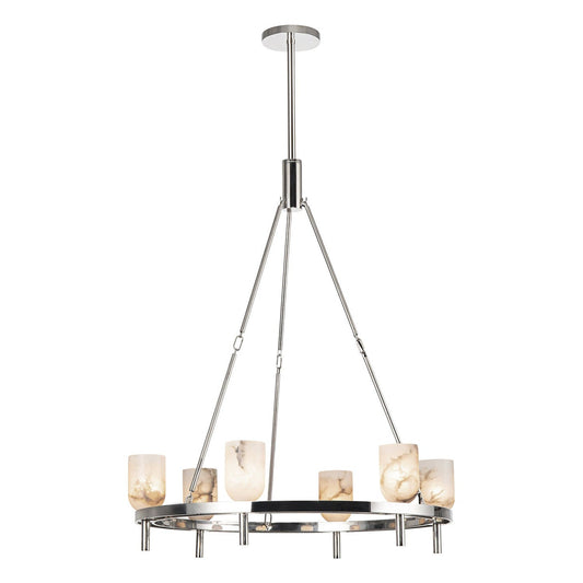 Lucian Six Light Chandelier Polished Nickel/Alabaster - Tianguang Alabaster Lighting