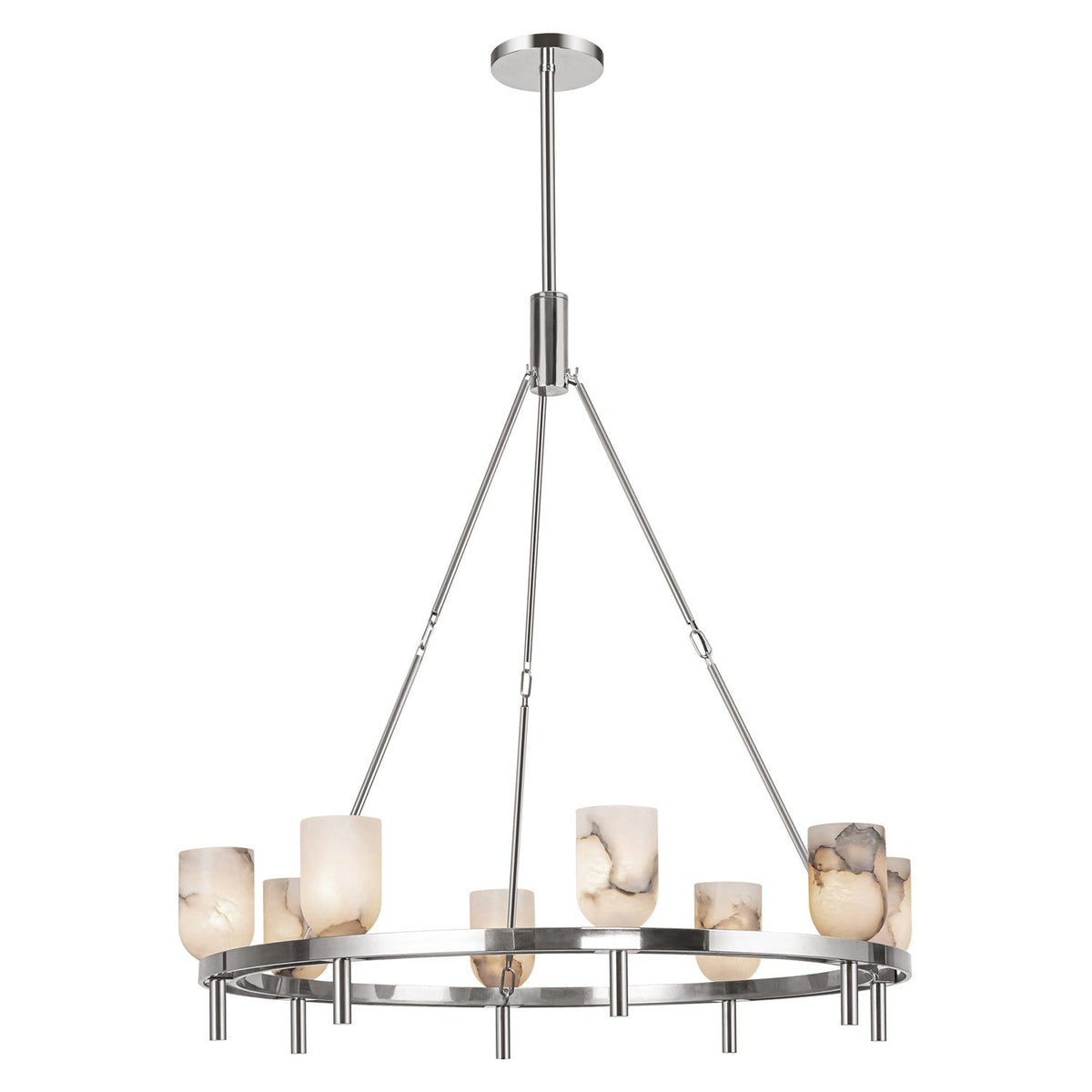 Lucian Eight Light Chandelier Polished Nickel/Alabaster - Tianguang Alabaster Lighting
