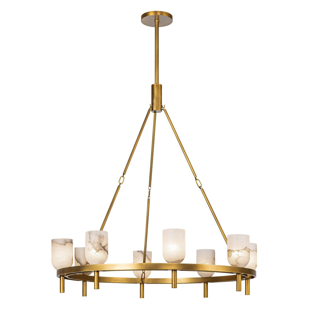Lucian Eight Light Chandelier Vintage Brass/Alabaster - Tianguang Alabaster Lighting