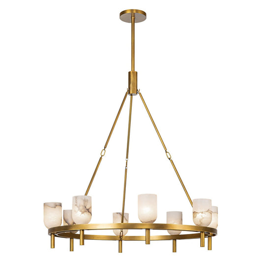 Lucian Eight Light Chandelier Vintage Brass/Alabaster - Tianguang Alabaster Lighting