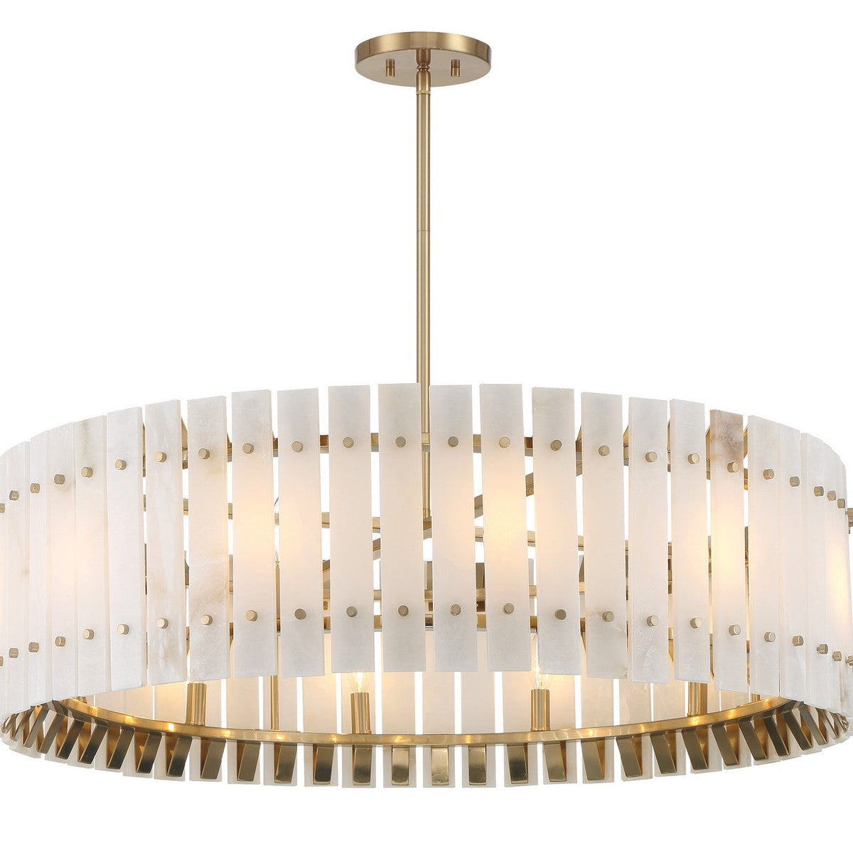 Bardon 12 Light Pendant Celeste Brass Alabaster Chandelier - Tianguang Alabaster Lighting