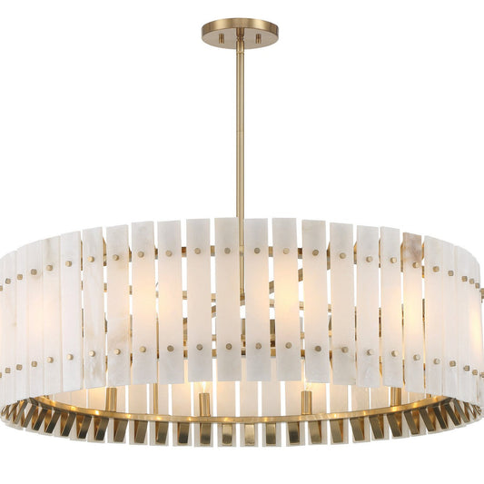Bardon 12 Light Pendant Celeste Brass Alabaster Chandelier - Tianguang Alabaster Lighting