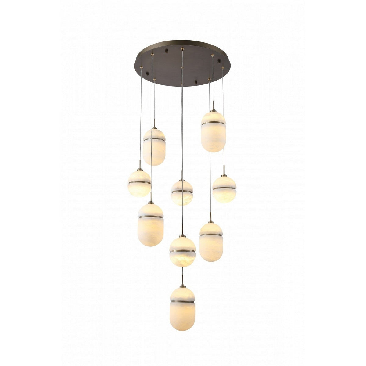 Sedona Nine Light Pendant Alabster/ Aged Brass Alabaster Chandelier - Tianguang Alabaster Lighting