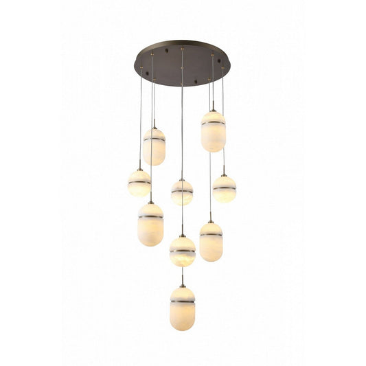 Sedona Nine Light Pendant Alabster/ Aged Brass Alabaster Chandelier - Tianguang Alabaster Lighting