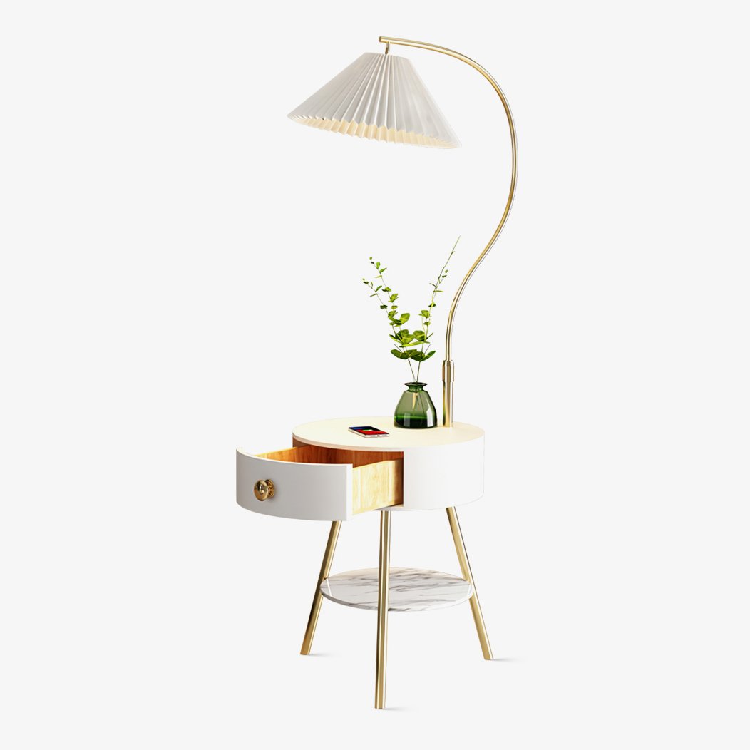 Pleated Nightstand Floor Light Marble Floor Lamp - Tianguang Alabaster Lighting