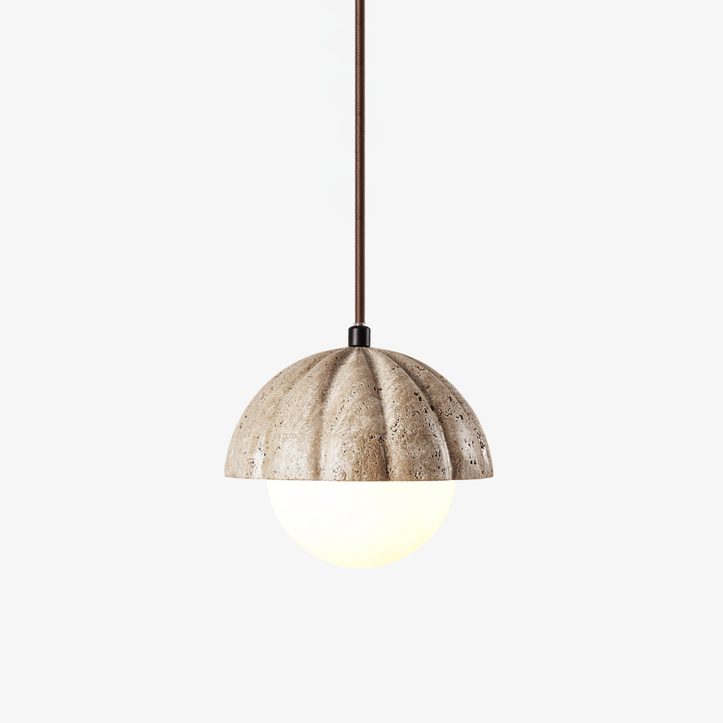 Fluted Orb Travertine Pendant Lamp - Tianguang Alabaster Lighting