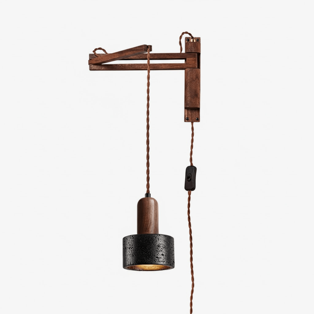 Lava Stone Swing Arm Plug-In Travertine Wall Lamp - Tianguang Alabaster Lighting