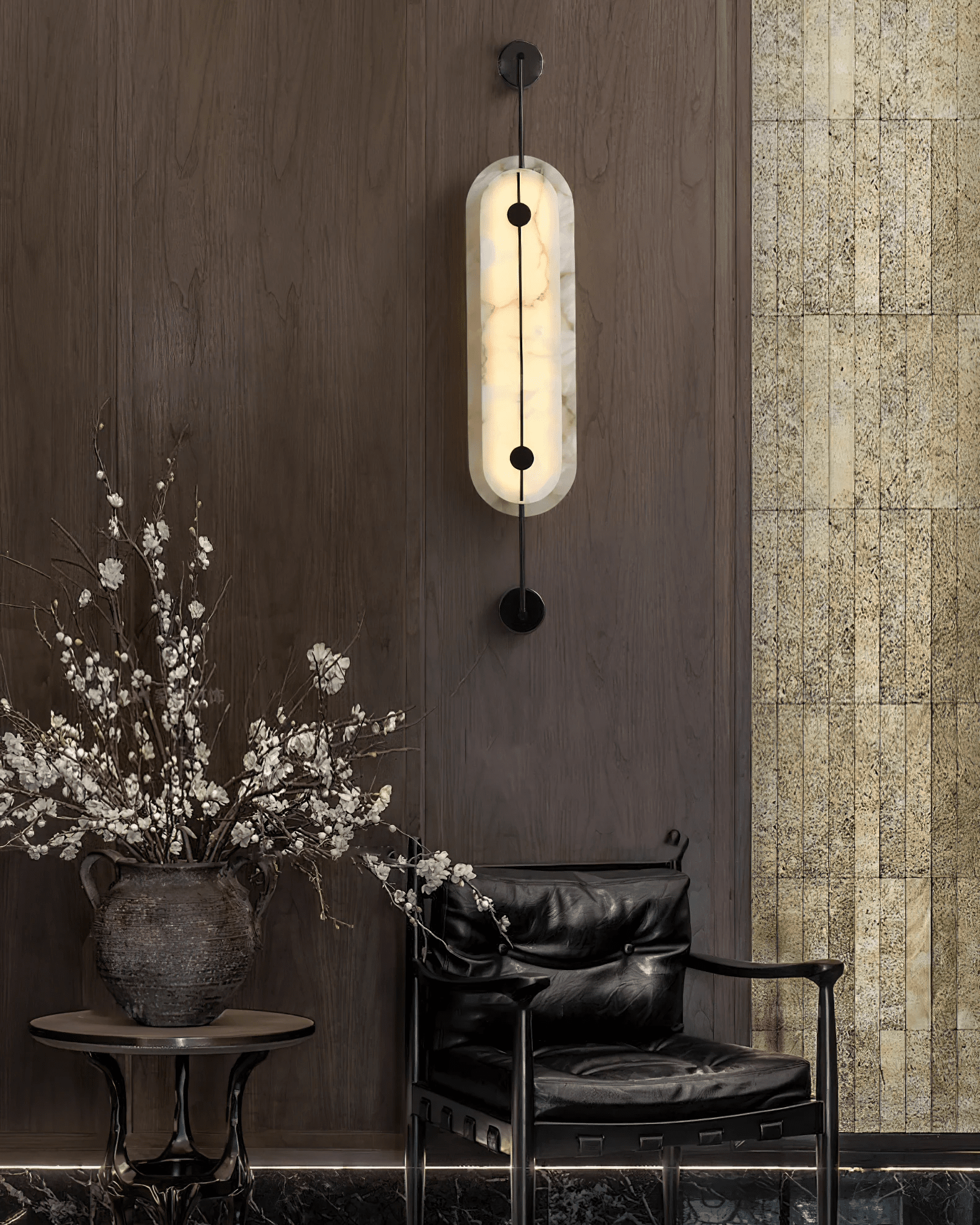 Solvane Alabaster Wall Light - Dia 18cm x H 80cm Metal, Hardwired Wall Sconce, detail 13