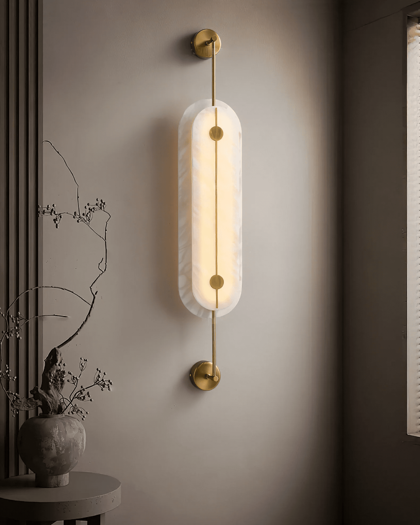 Solvane Alabaster Wall Light - Dia 18cm x H 80cm Metal, Hardwired Wall Sconce, detail 14