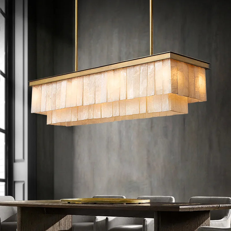 Moonshade Marble Dining Room Chandelier 47 in W x 14 in H - Tianguang Alabaster Lighting