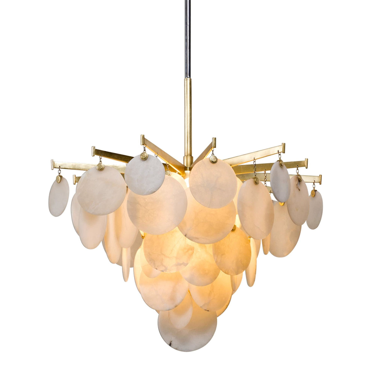 Serenity 1-Light Alabaster Chandelier in Gold Leaf W Polished Stainless 28L x 28W x 21.5H - Tianguang Alabaster Lighting