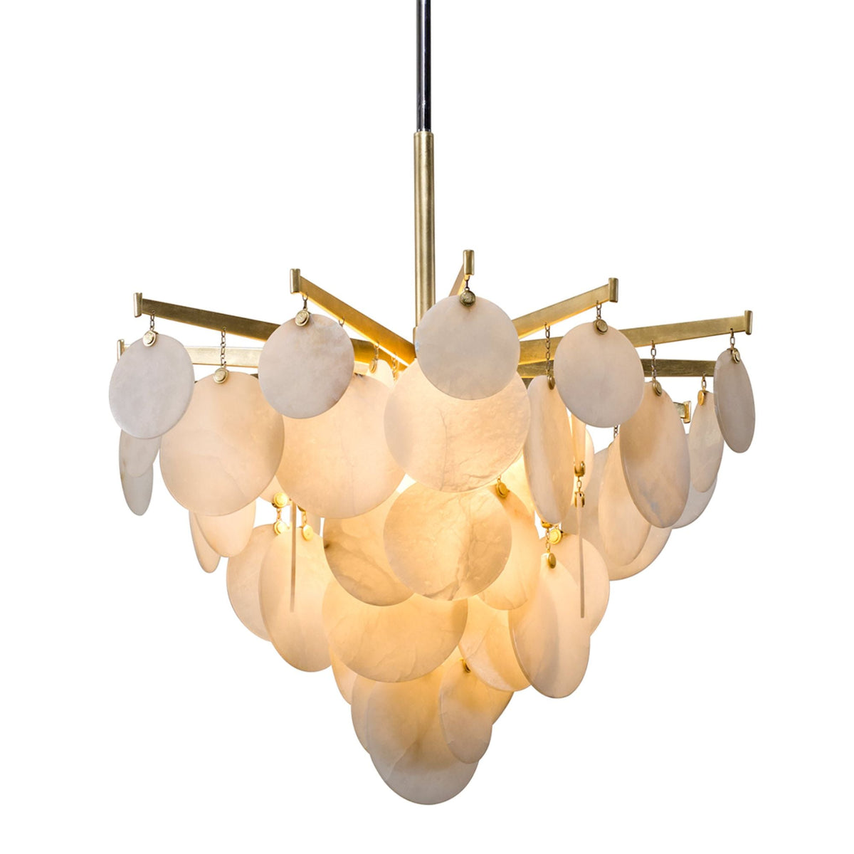 Serenity 1-Light Alabaster Chandelier in Gold Leaf W Polished Stainless 34L x 34W x 22.5H - Tianguang Alabaster Lighting