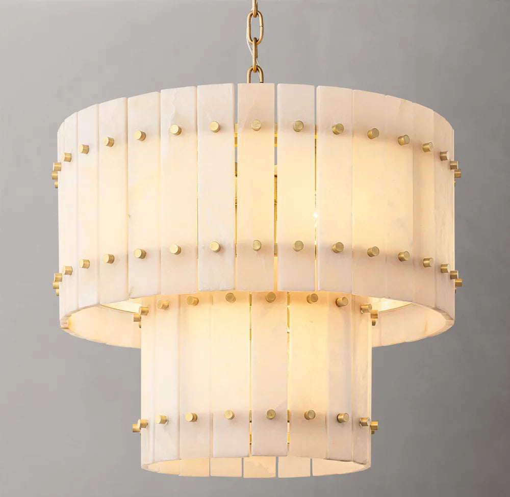 San Marco Alabaster Round Tiered Chandelier 22" - Tianguang Alabaster Lighting