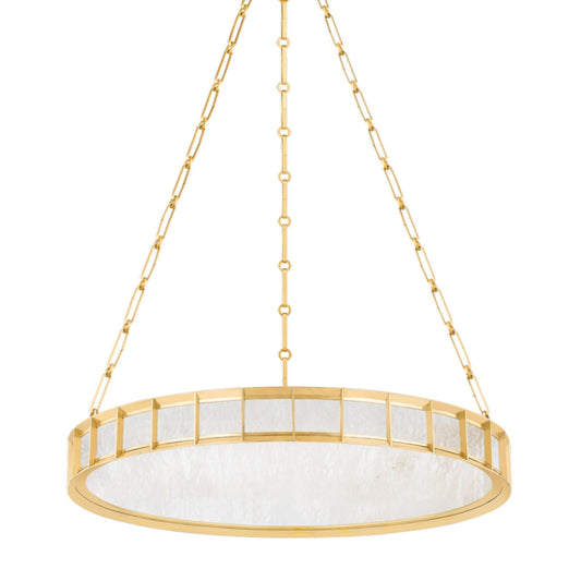 Leda 1-Light Alabaster Chandelier in Vintage Brass 30L x 30W x 4H - Tianguang Alabaster Lighting