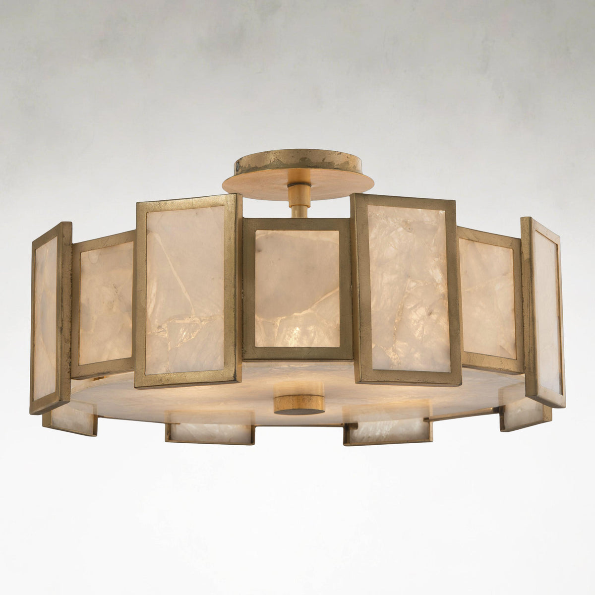 Calcite VI Ambient 20-Inch Gold Leaf Semi Flush Mount Ceiling Light Chandelier - Tianguang Alabaster Lighting