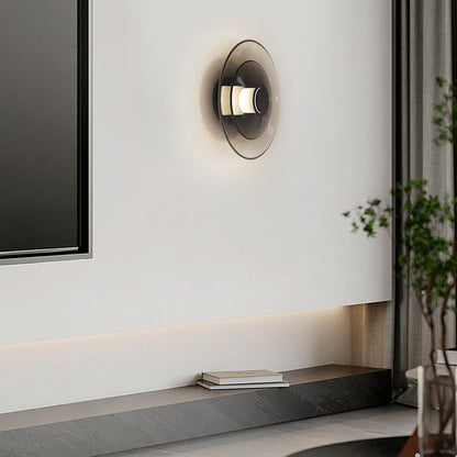 Double Layer Circular Glass Electroplated Metal LED Nordic Wall Fixtures, Hardwired Wall Sconce, detail 2